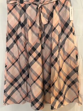 Liz Claiborne Peach-Pink and Black Plaid Circle Skirt